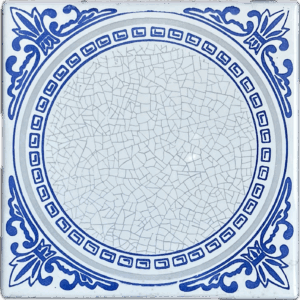 Faïence Vintage blanche et bleue à motifs anciens 
15x15 cm - ép. 7 mm