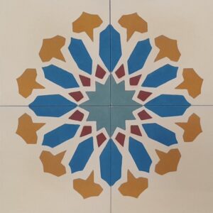 Carreau Ciment Écru+Ocre+Bleu+Rouge+Vert motif Mosaïque
 20x20 cm - ép. 16 mm