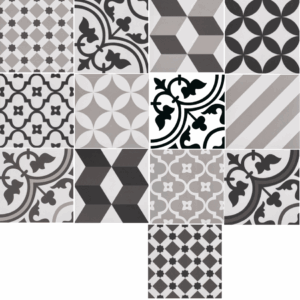 Grès cérame émaillé Noir/Blanc/Gris motif Carreau Ciment
20x20 cm -ép. 7mm