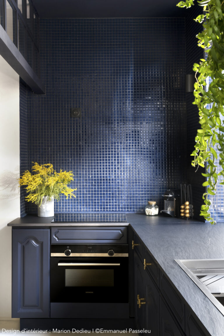 Carreaux bleus foncés. carrelage de réemploi 2026